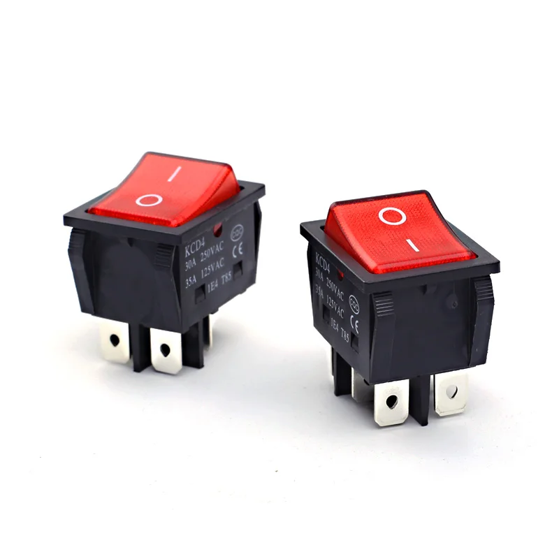 1PC Red30/35A 250V AC High Current, ON/OFF KCD4 Special for Welding Machine Red Copper Rocker Power Switch 4/6Pin Button Switche