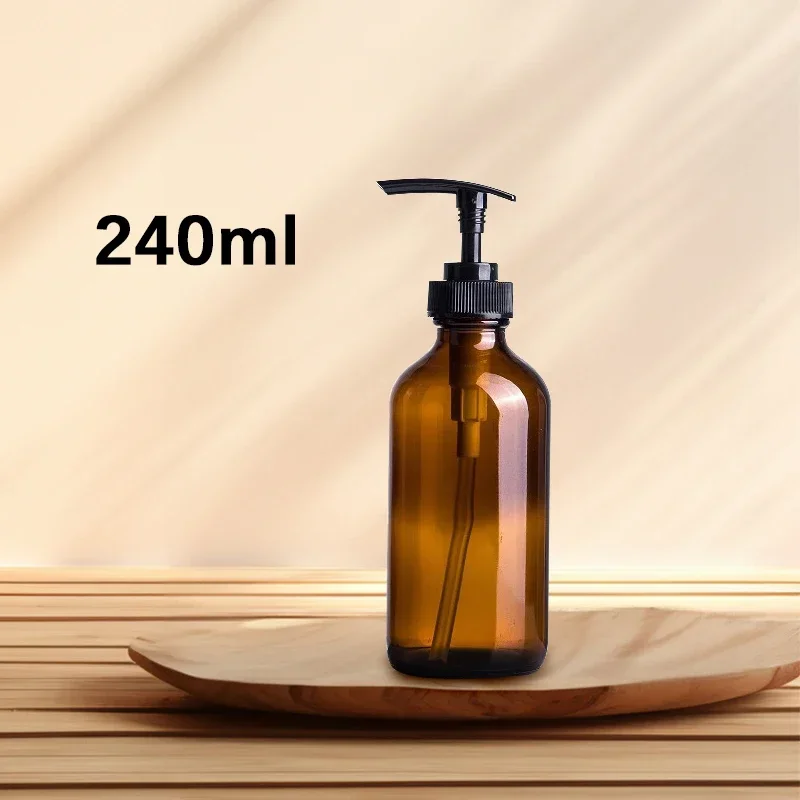 240m/480ml Brown Glass Soap Dispenser Shampoo and Conditioner Dispenser Glass Soap Allocation Device Home Bathroom Supplies