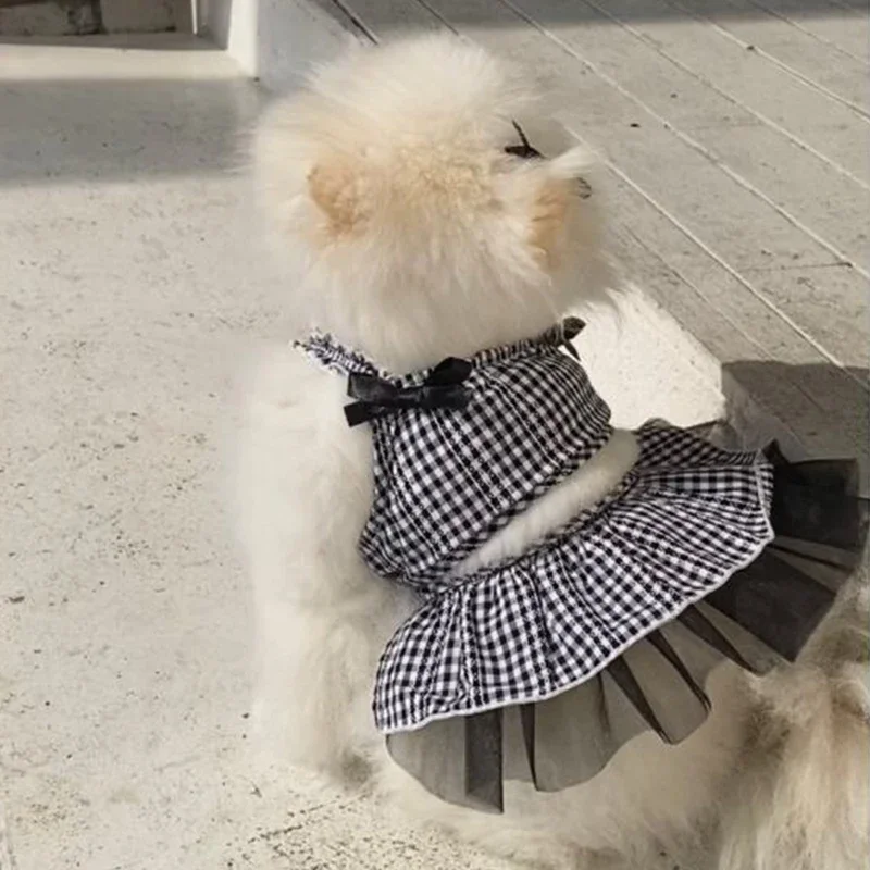 

Fashion Black and White Plaid Dog Dress Organza Lace Ruffle Sling Dress for Small Dog Birthday Party Dress Kitten Dog Clothes