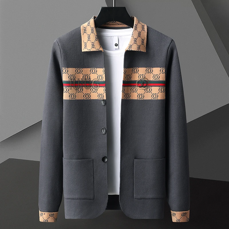 2023 Fall Winter Comfortable Turn-Down Collar Sweater Men Knit Coats Korean Soft Warm Jacket Cardigan Mens Luxury Brand Clothing