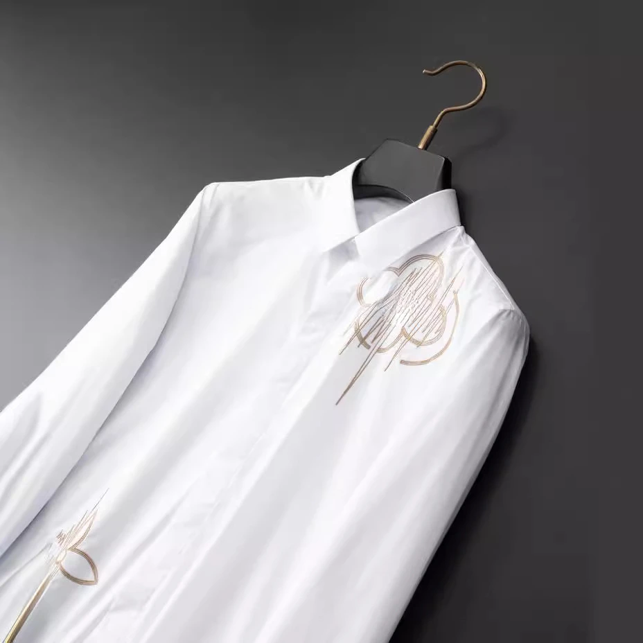 Hot Selling Embroidered Shirts Men Long Sleeved Casual Business Shirts Luxury Social Banquet Party Dress Shirts Men Clothing