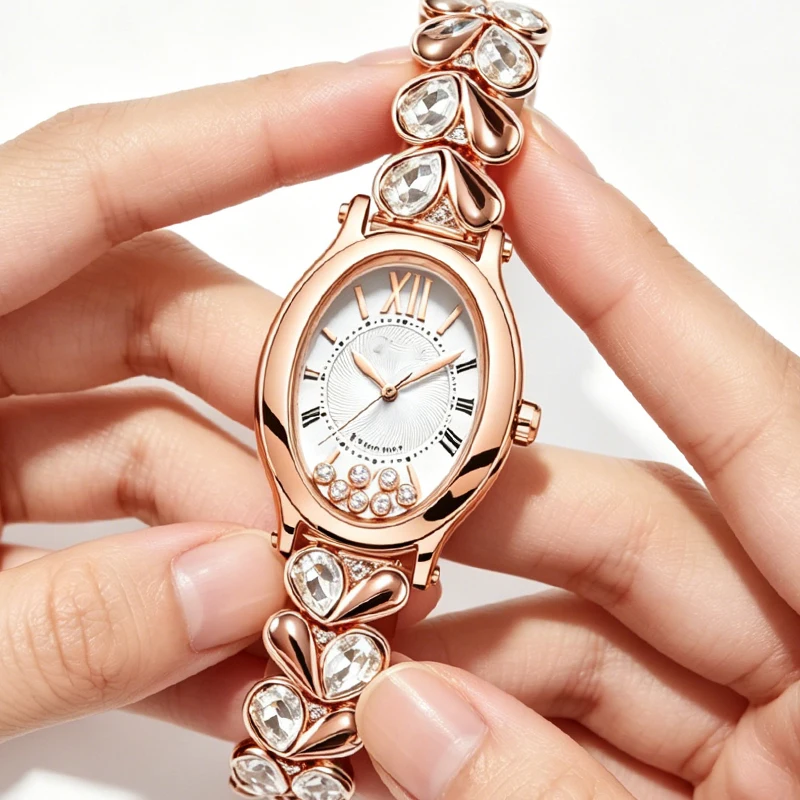 14MM Ladies Diamond Inlaid Stainless Steel Watch Strap Replacement for Chopard HAPPY SPORT HAPPY DIAMONDS CLASSIC 275362‑5001