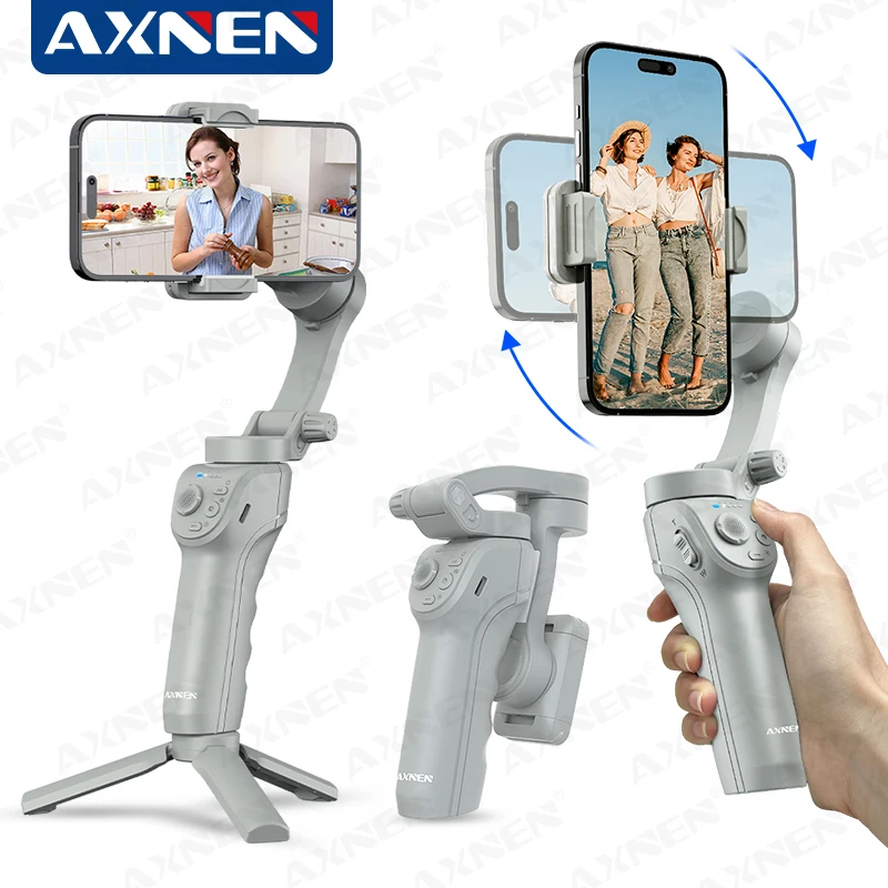 AXNEN HQ6 3-Axis Anti-Shake Handheld Gimbal Phone Stabilizer Foldable Holder Selfie Tripod with Fill Light for iPhone Smartphone