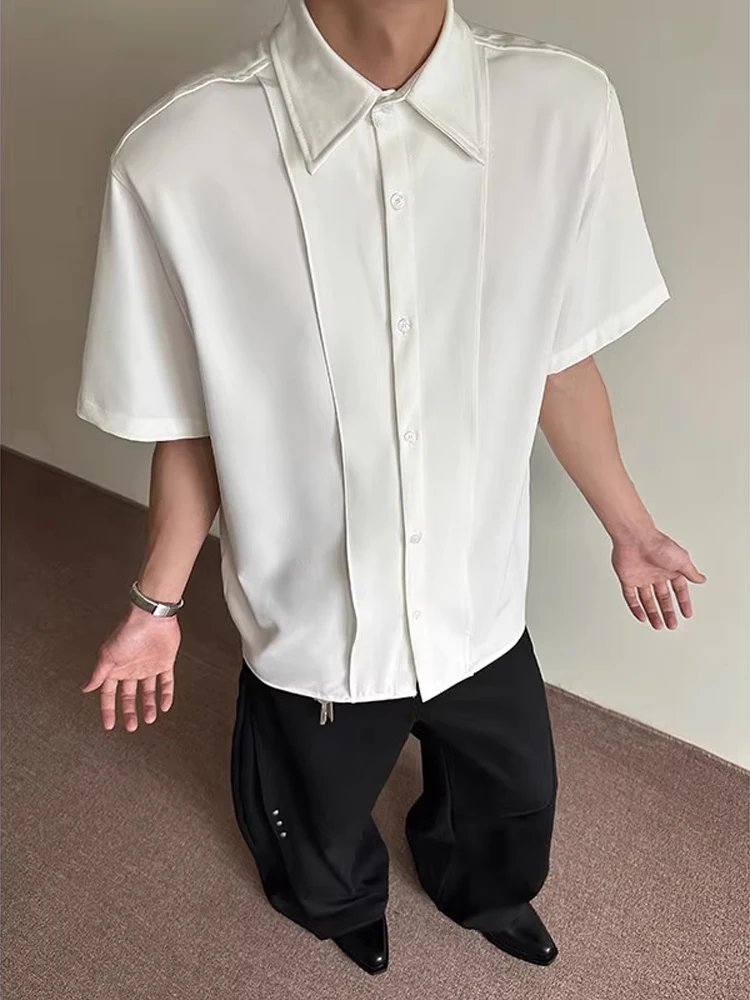 

White Ice Silk Men's ort Sve irt Summer Cleanfit Drapey Collar Slim Fit Lightweight Faionable Polyester Blend irt