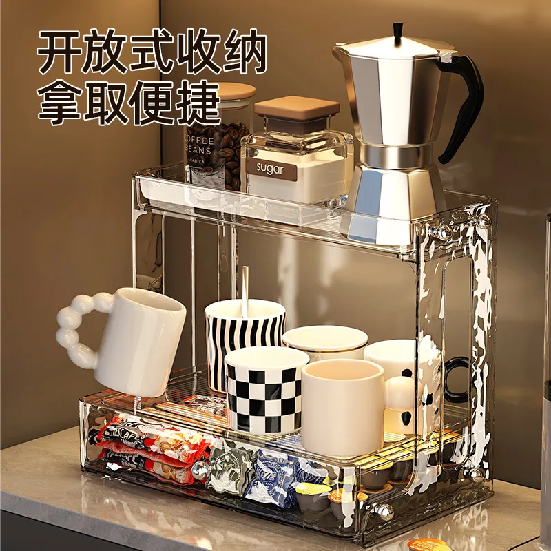 Household water glass shelf Office large-capacity glass shelf glacier pattern high-grade sense of luxury coffee cup storage rack