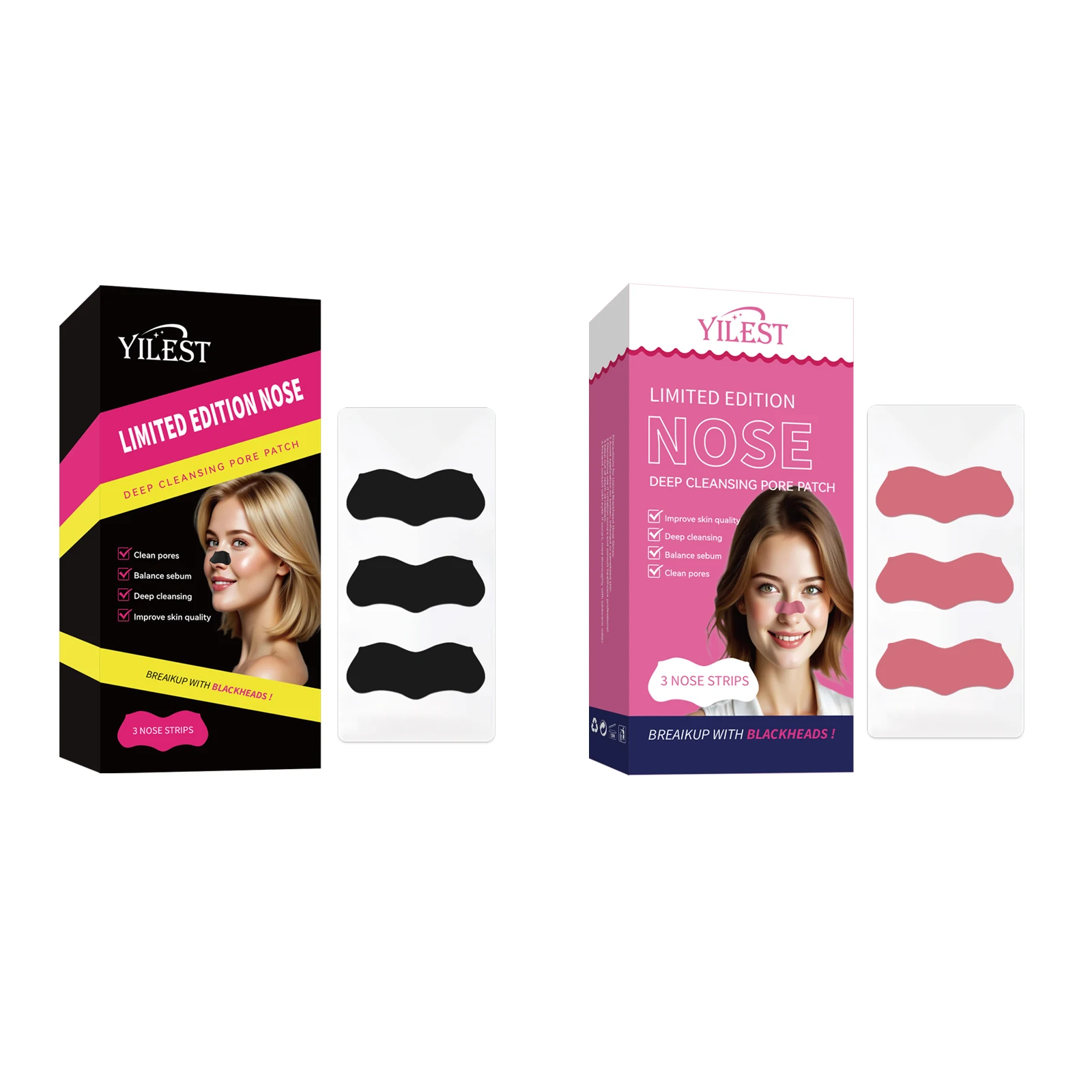 6個入り 鼻用ストリップ 黒ずみ除去 ピールオフ ディープクレンジング 毛穴パッチ 毛穴クリーナースティック ピンク&ブラック