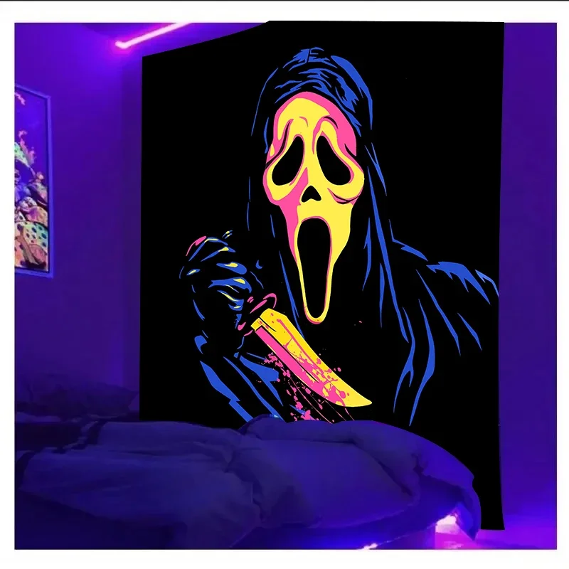 Grimace fluorescent tapestry glows under ultraviolet light, wall art decoration background cloth home room party decoration