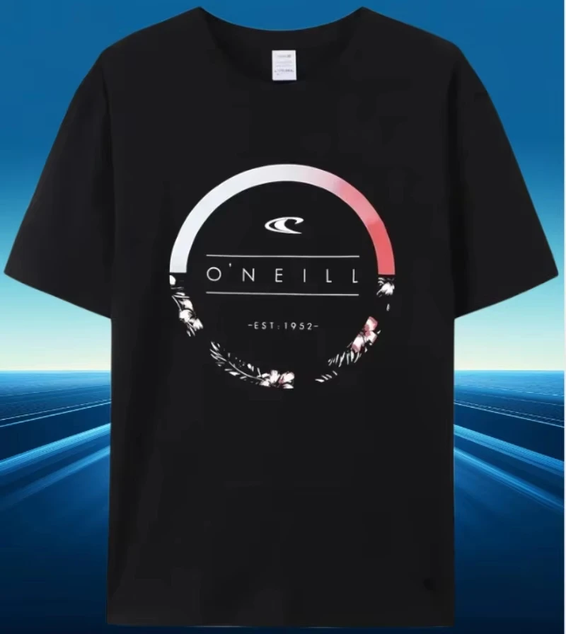 

2025 New Beach Men's Summer Hot Sale Men's Curled Oneill Tee Cotton T Shirt Round Garland Logo Top Quality Tees Summer Loose
