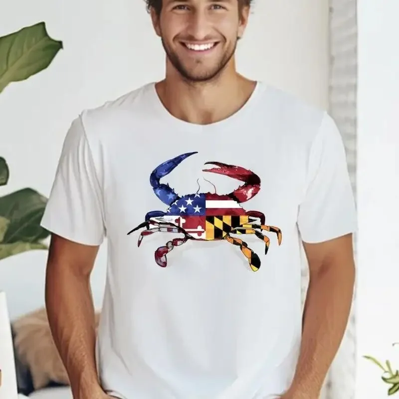 Maryland Flag American Combo Crab White T Shirt S 5Xl