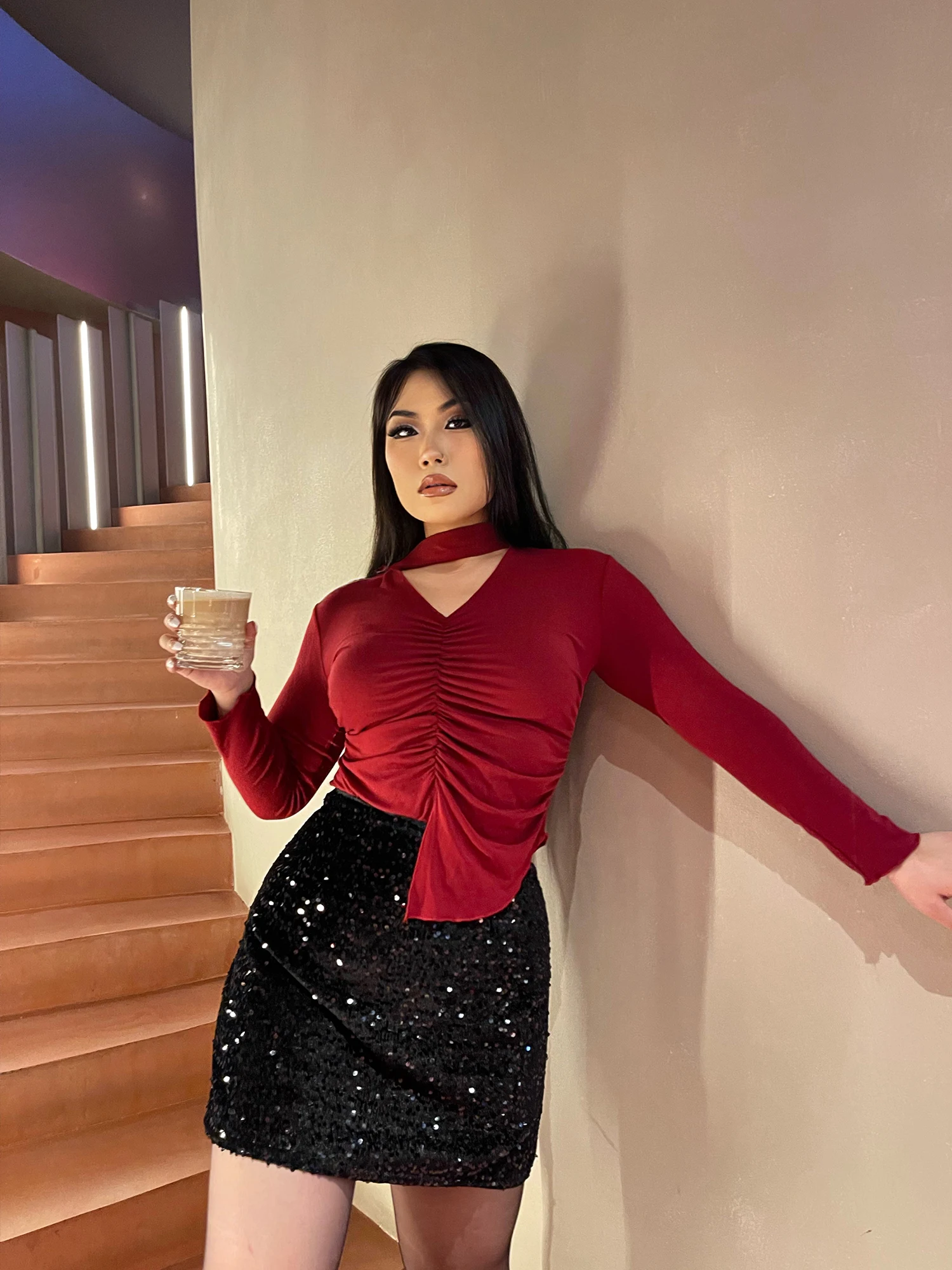 

iny Sequin A-Line Skirt High Waist Slimming Sexy for plus Size Women Early Spring 2024 New Sle Streetwear Casual Pol...