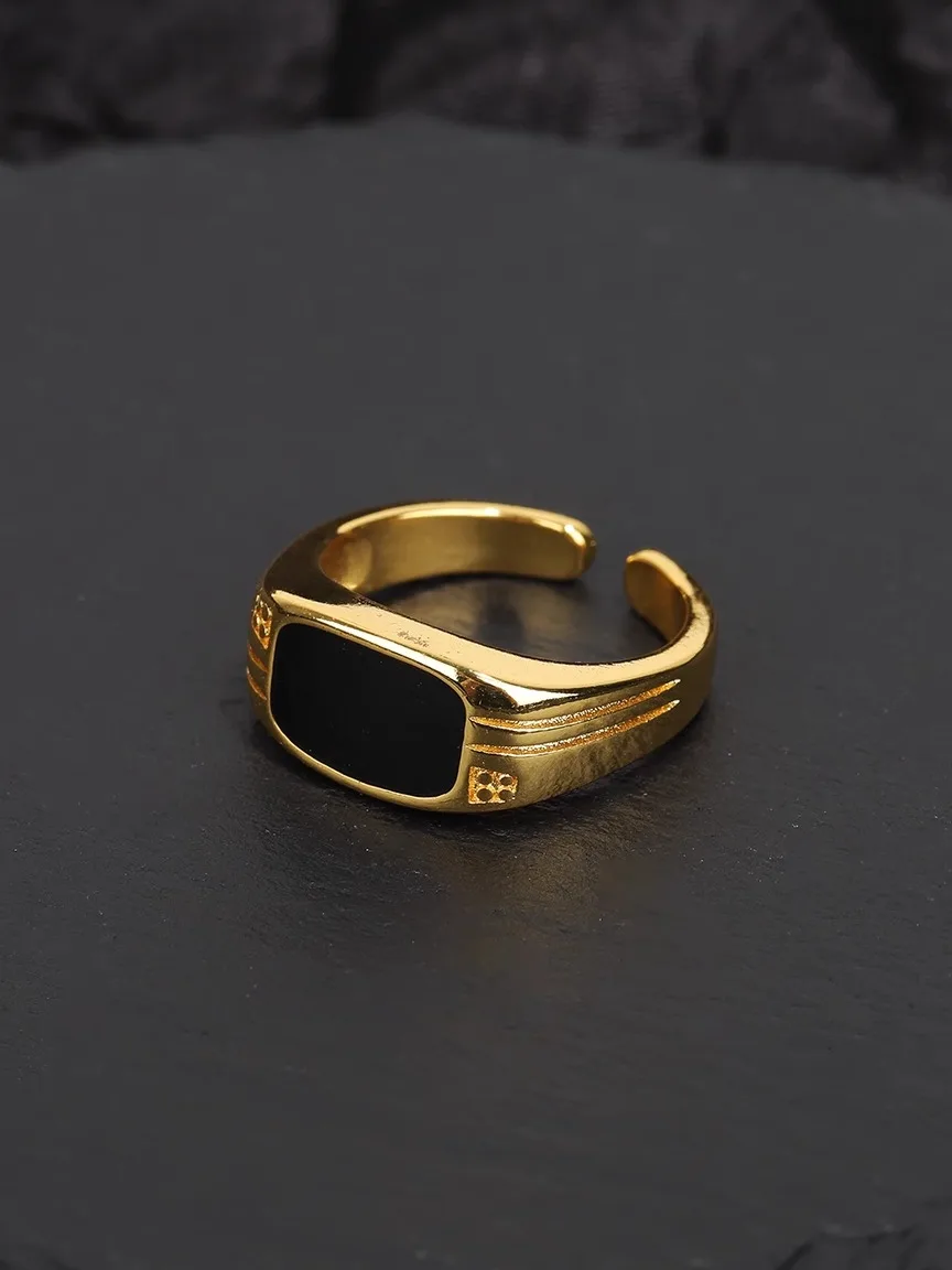 

DAMAI 24K Gold Plated Enameled Tail Ring Open Solitaire Lawyer Fashion Jewelry Men's Adjustable Ring for Daily Wear