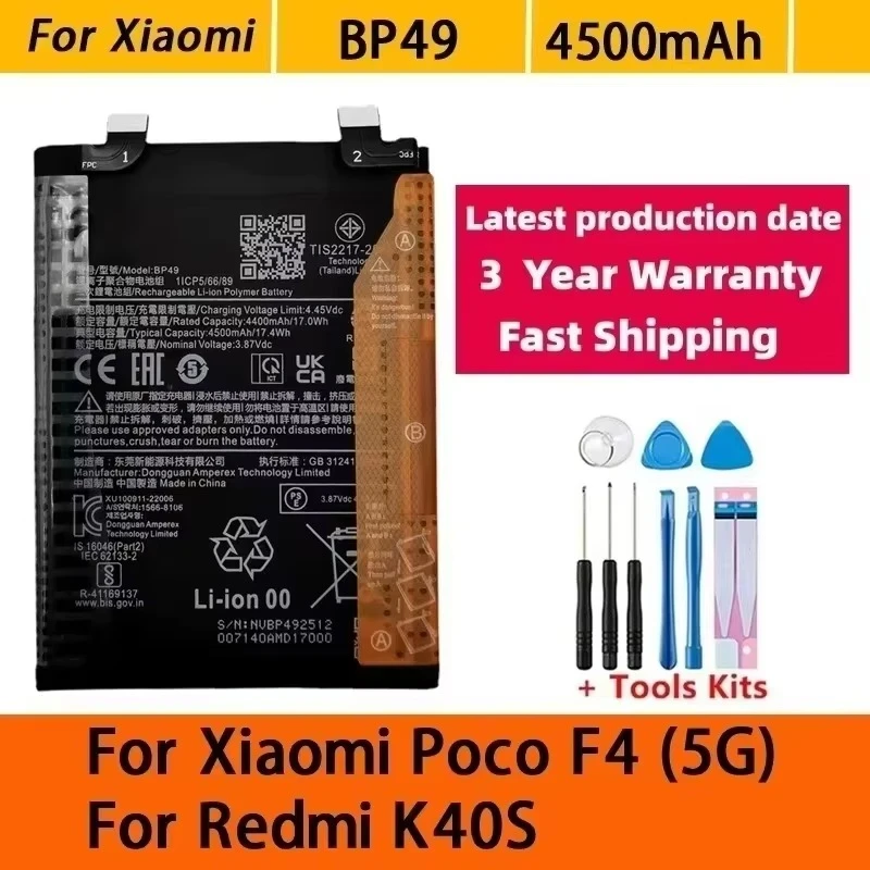 100% New 4500mAh BP49 Battery For Xiaomi POCO F4 5G Battery Replacement Batteries Bateria Batterij+Tools Fast Shipping