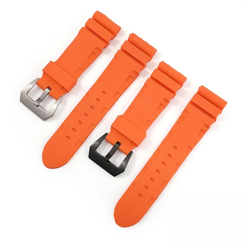 Bracelet de montre en caoutchouc de silicone, bracelet de montre noir bleu vert orange, remplacement pour bracelet Panerai, outils de bracelet, boucle en acier, 22mm, 24mm