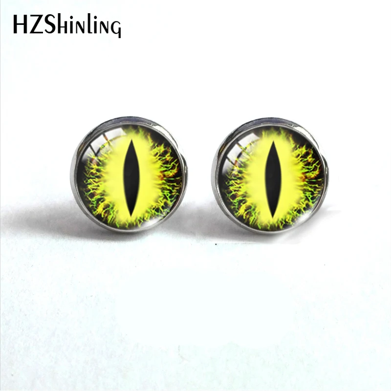 Vintage Colorful Cats Eyes and Dragon Eye Glass Dome Earrings Beauty Dragon Eyes Handmade Jewelry Stainless Steel Earrings