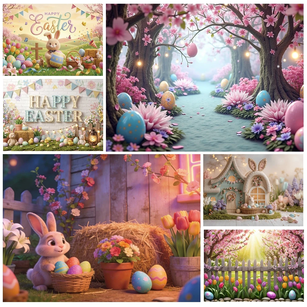 

MOON.QG Spring Easter Eggs Backdrop Bunny House Eggs Background Photography Newborn Shooting Props Photo Booth Poster Birthday