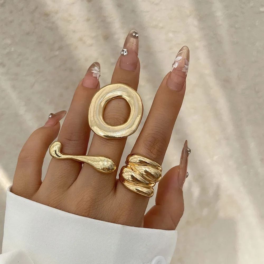 Stainless Steel Chunky Rings For Women Gold Color Waterproof Hyperbole Large Ring Simple Geometric Aesthetic Female Ring