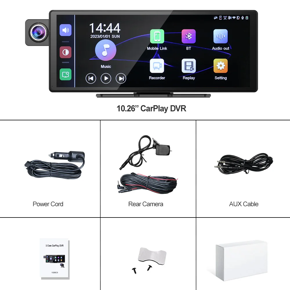 3 Channels dash cam 10.26Inch Carplay /AndroidAuto   Suit for All Car Multimedia Bluetooth Touch Screen Car Radio with  3 lens