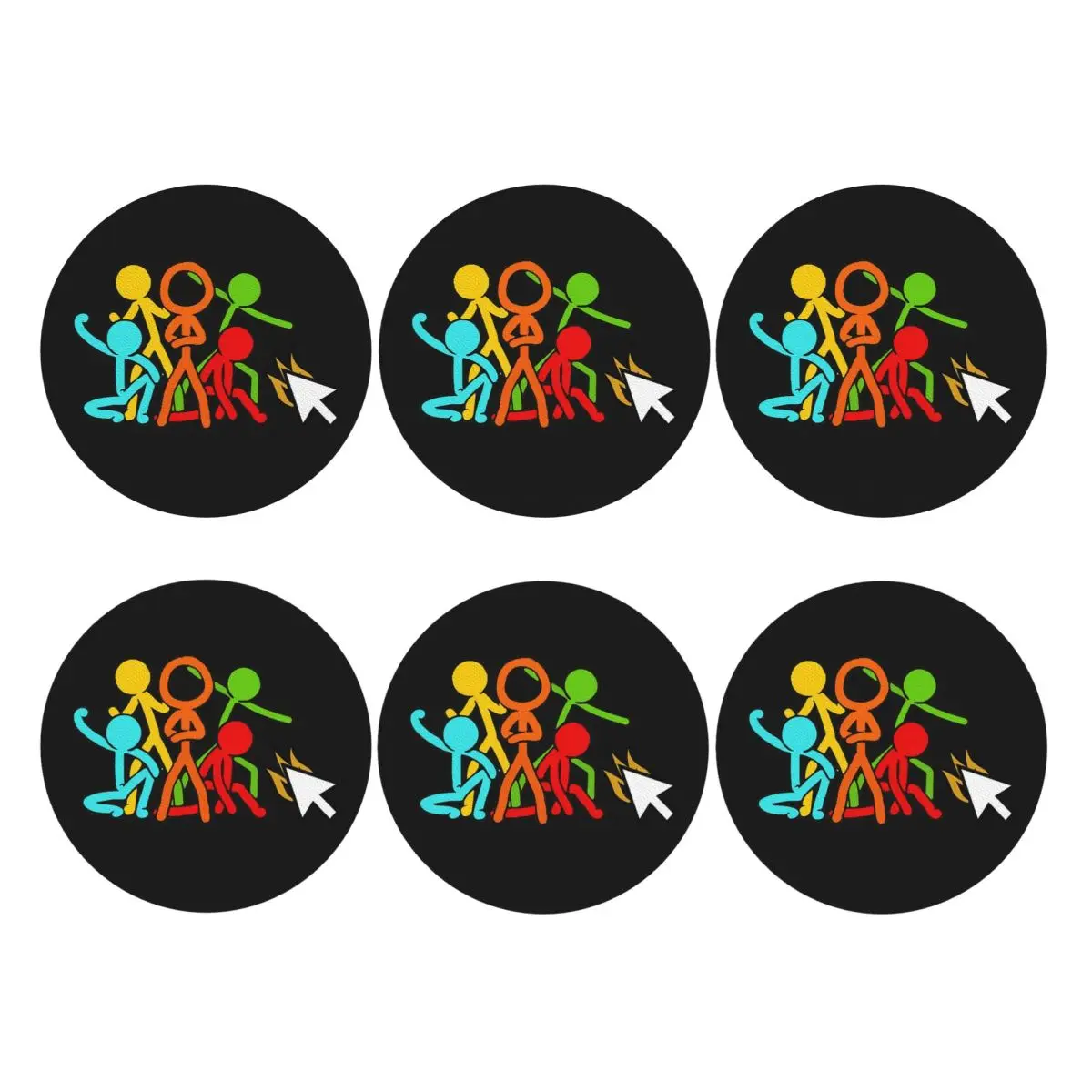 Five Stick Figures Alan Becker Gaming Coasters PVC Leather Placemats Waterproof Coffee Mats for Kitchen Dining Pads Set of 6