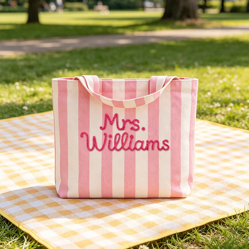Personalized Teacher Chenille Tote Bag Custom Teacher Bag Teacher Appreciation Gift End of Year Teacher Gift Wedding Handbags