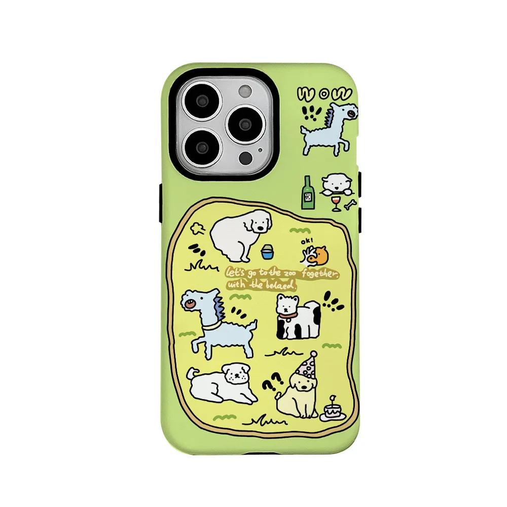 

Ins Green Line Puppy Zoo Case for IPhone 15 14 13 Pro Max 12 11 Pro Plus XR XS MAX SE Anti Drop Protective Hard PC Acrylic Cover