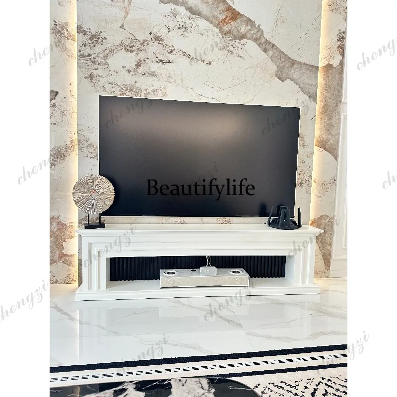 American simple fireplace decorative cabinet living room white background wall French retro solid wood storage locker