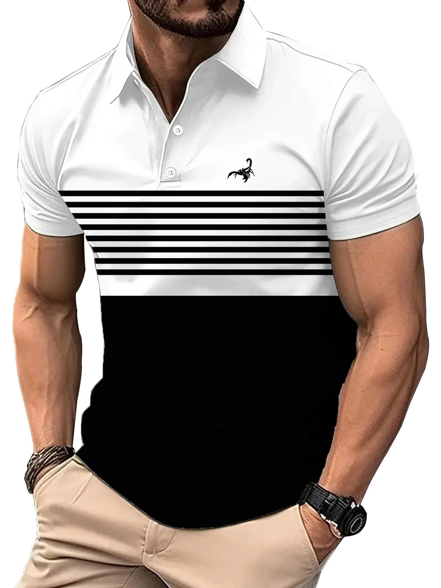 

2024 Golf Wear Men Fashion Short -sleeved Striped Stamps Poloshan Casual Lapel POLO Shirt Men's Clothing Tops