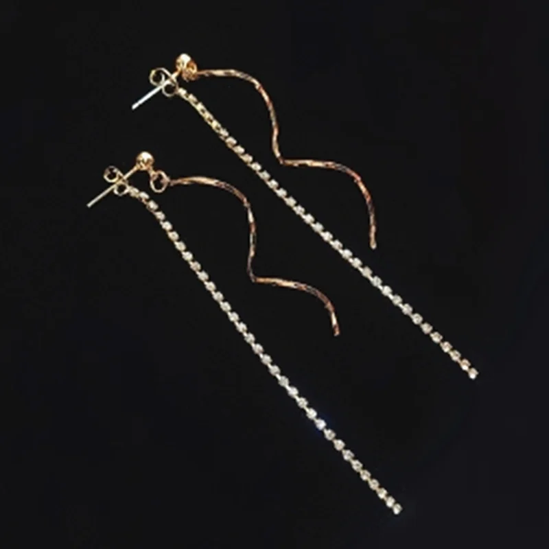Simple Long Earrings Fashion Jewelry Spiral Rhinestone Chain Tassel Earrings Brincos Pendientes For Women Brithday Gift