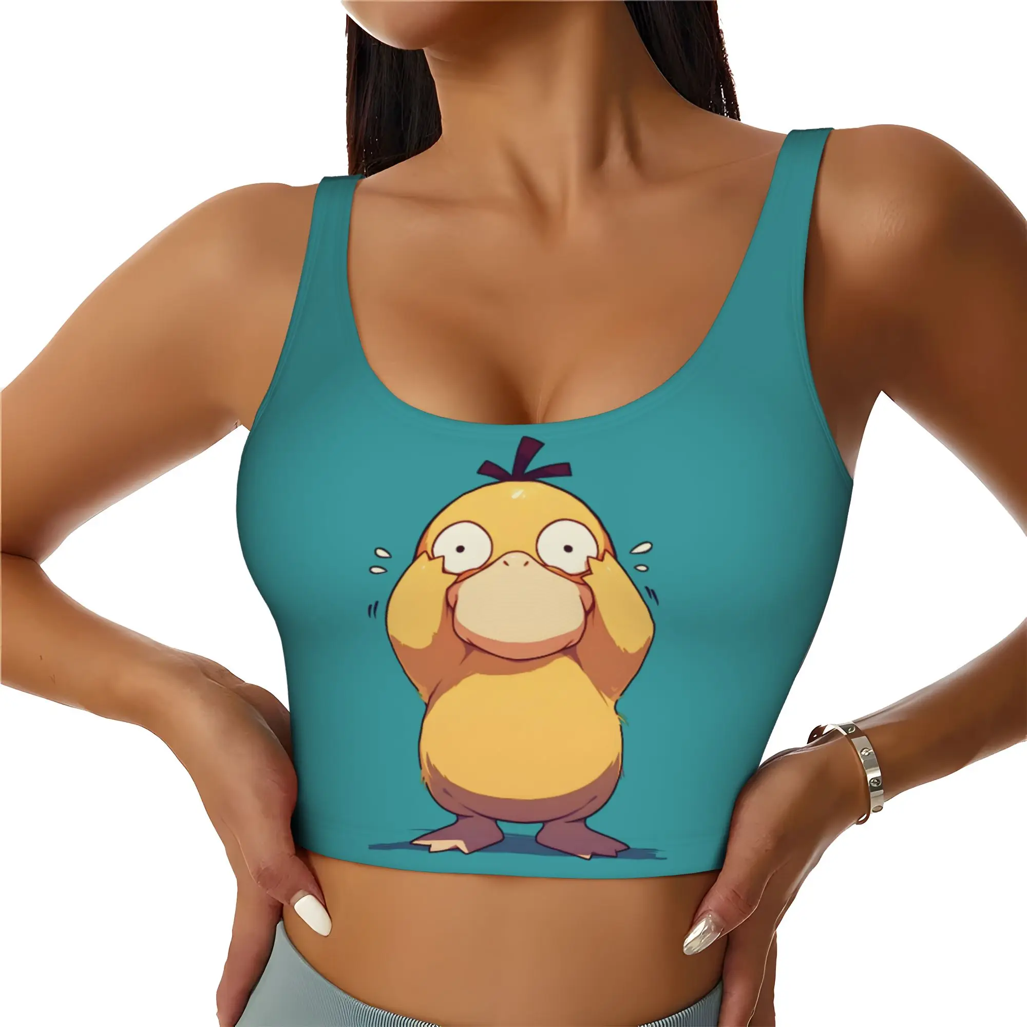 Custom High Impact P-Psyducks Sports Bra for Women Duck  Animated Gym Workout Yoga Crop Top