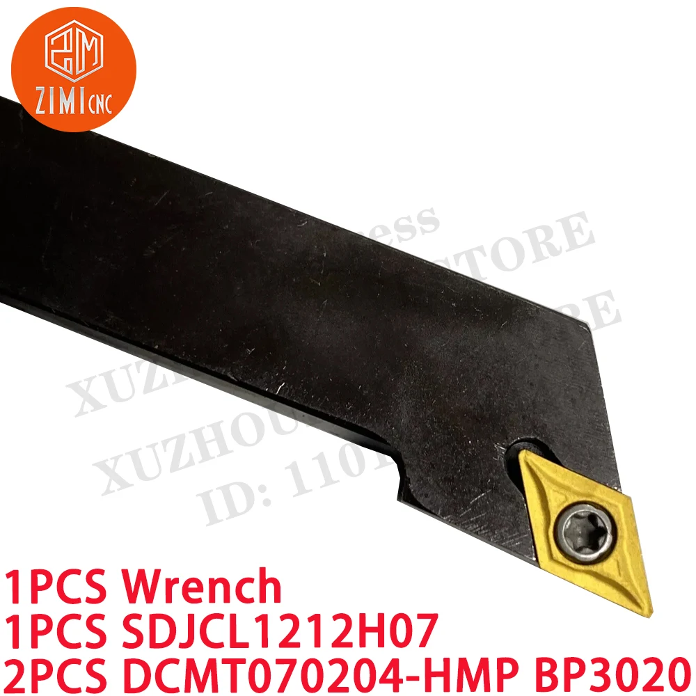 1PCS SDJCL 1212H07 CNC externo redondo suporte de ferramenta de torneamento + 2PCS DCMT070204-HMP BP3020 Inserções de carboneto torno de metal ferramentas de corte