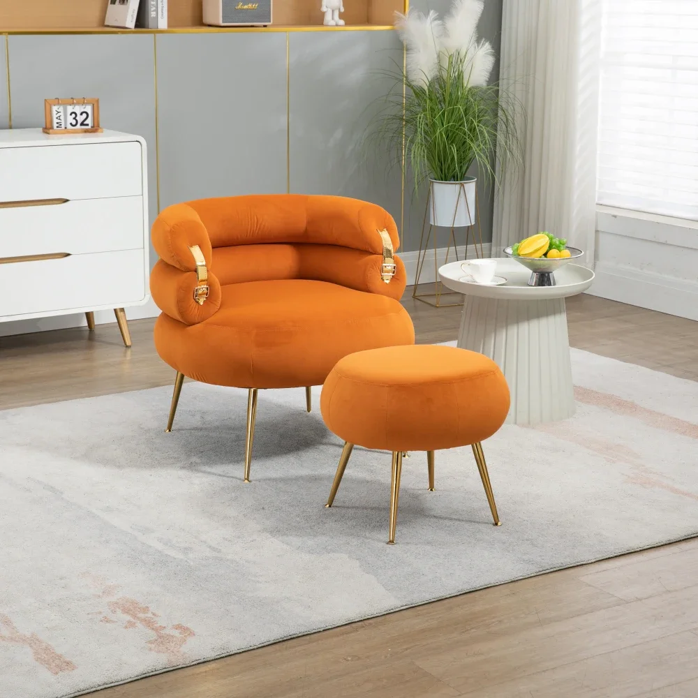 

Living Room Chairs Velvet Accent Chair, Comfy Arm Chair and Footrest Stool Set,Single Sofa Armchair with Lounge Seat for Bedroom