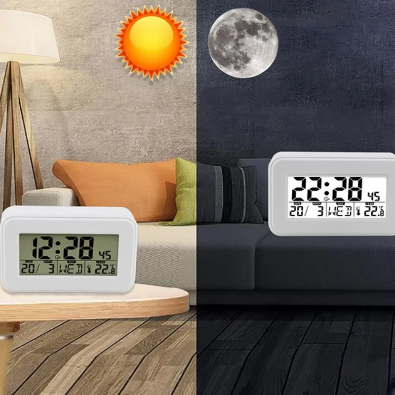 Battery Powered Mini Digital Alarm Clock With Backlight Temperature Date Week Snooze Table Clock 12/24H LCD Electronic Clock