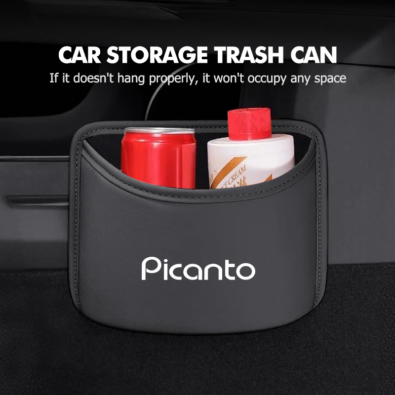 Leather Car Trash Can Suspended Garbage Bin Storage Bag For KIA Venga Sedona Forte Stonic Picanto Sorento Stinger