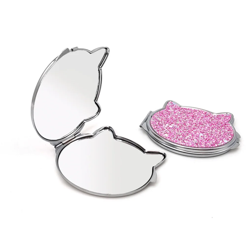 Portable Double-Sided Mirror Metal Cat Shaped Mirror Women Folding Pocket Compact Vanity Makeup Mirror Student Cosmetics Mirrors