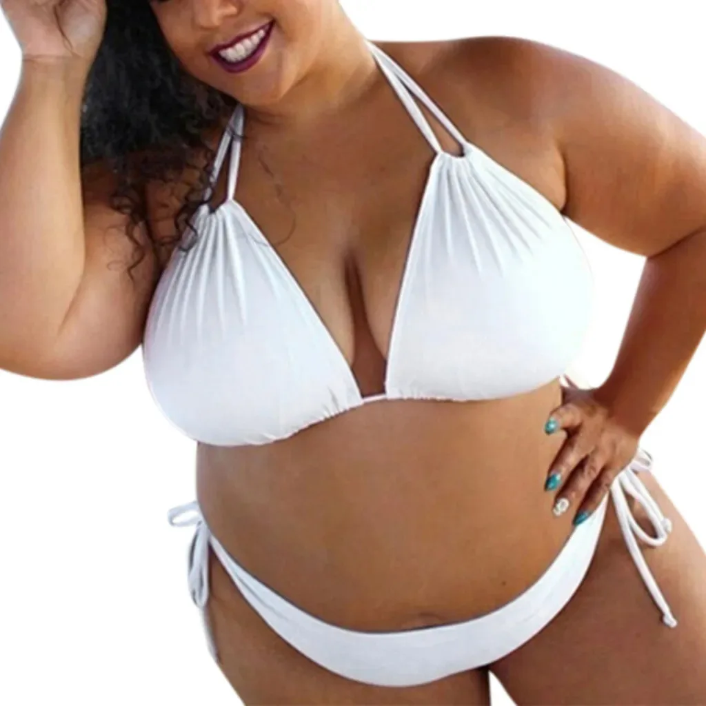 Fato de banho halter feminino, conjunto sexy de biquíni, copo grande, maiô para encobrir praia, plus size, 2 peças