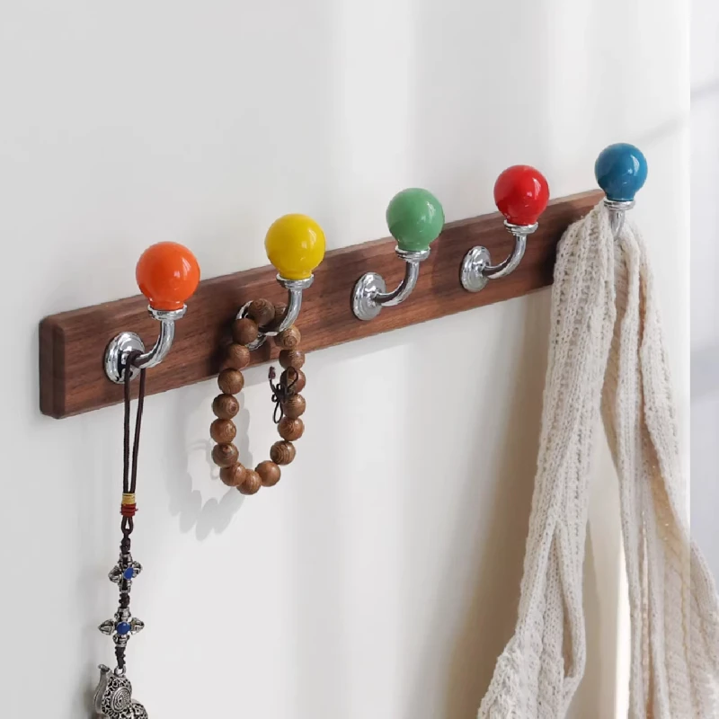 Walnut Wall Hooks Vintage-inspired Magnetic Coat Rack Rainbow Dopamine Hanger System for Apartment/Entryway Rental Safe Design