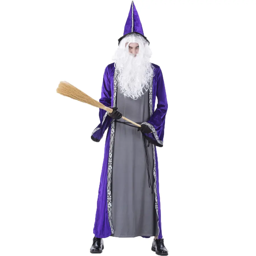 

Purim Carnival Party Halloween Wizard Costume Cosplay Magician Costumes Robe Gown for Men Adult