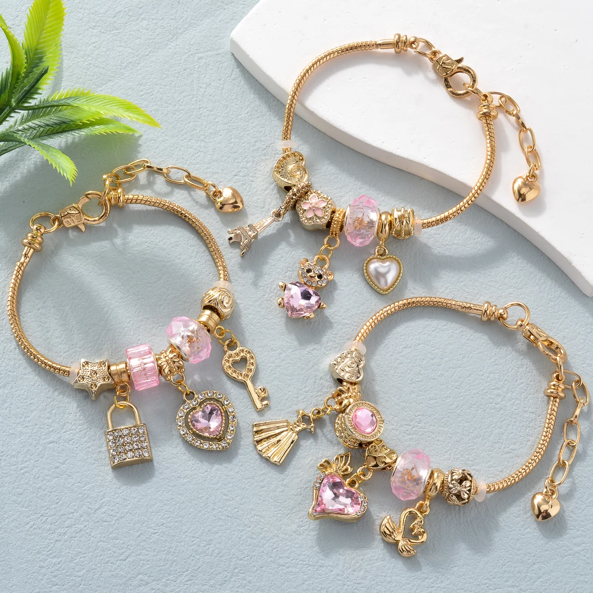 Luxury Premium Stainless Steel Charms Pandora Bracelet For Women Y2K Glazed Gem Beads Key Lock Love Hanging bracelet Gifts