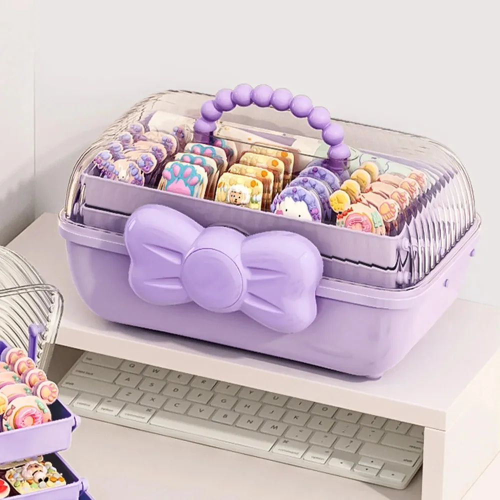 Cute Multi-layer Hairpin Storage Box Waterproof pp Toy Storage Box Bowknot Jewellery Box Girl