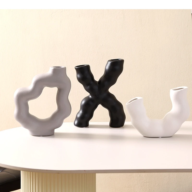 Ceramic Ornaments Geometric Pipeline Flower Vase Irregular Twisted Flower Arrangement Terrarium Home Decoration Accessories