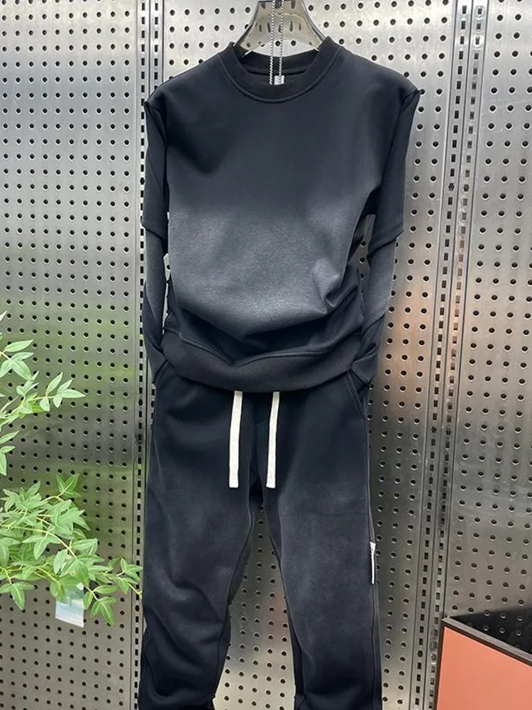 Autumn Winter Men Lady Black Sets O Neck Outdoor Running Set Sweatshirt Wide Leg Pants Two Piece Set Jogging Training Sportswear