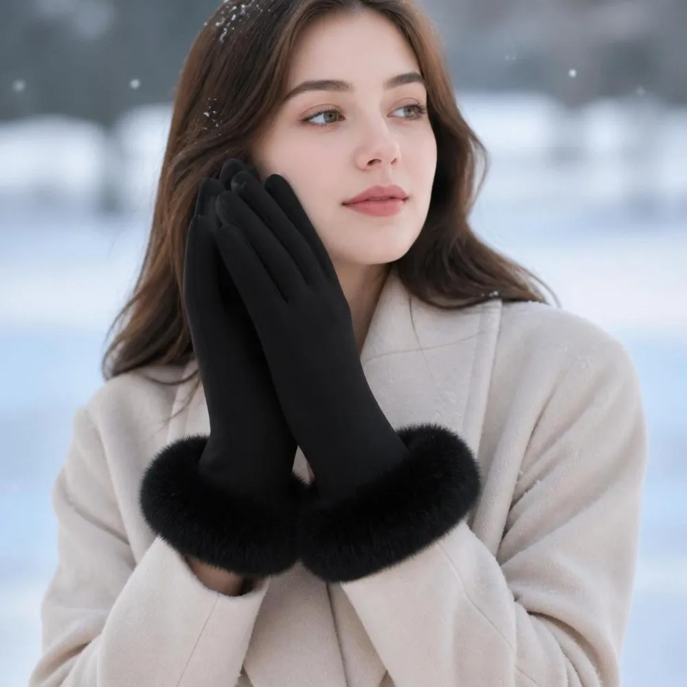 Solid Color Touch Screen Gloves Waterproof Elastic Stretch Full Finger Gloves Insulated Thick Inner Warm Windproof Gloves