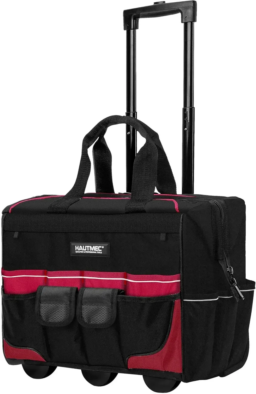 18" Rolling Tool Bag With Wheels Portable Tool Bag With Adjustable Telescoping Handle Wide Mouth Storage Organizer Perfect Mens