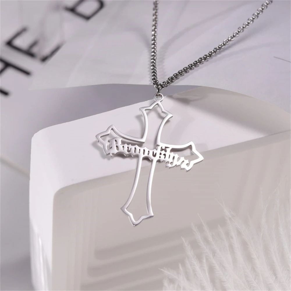 Custom y2k Cross Pendant Necklace Womens Stainless Steel Fashion Jewelry Customized Products Name Necklaces Collares Para Mujer