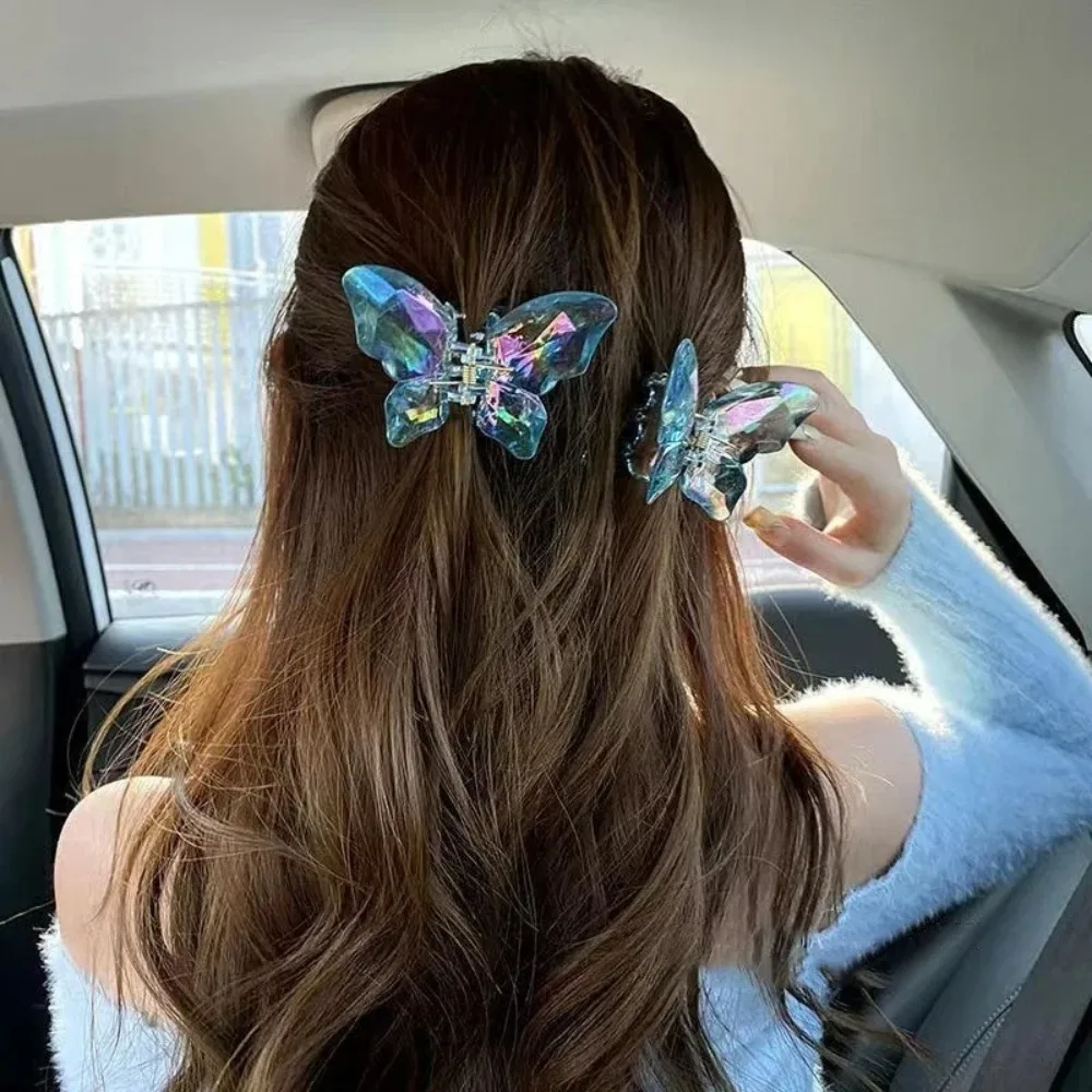 3Pcs/Set 2 Sizes Butterfly Clamp Colorful Durable Side Clip Waterproof Transparent Broken Hair Bangs Clip Hairpin Accessories
