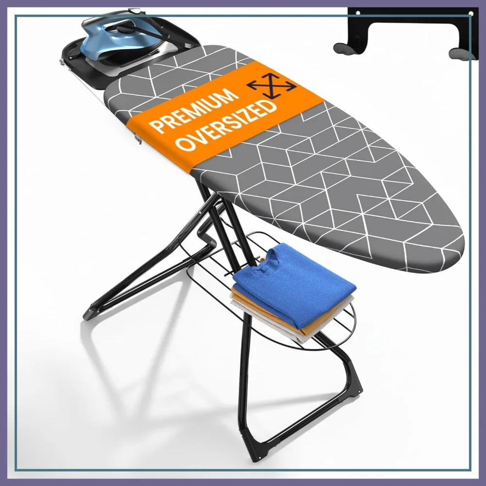 

Extra Wide Ironing Board 60" x 20" with Wheels & Wall Mount Hanger, Full Metal, Built-in Iron Caddy, Heat-Resistant Cover, Heavy Duty