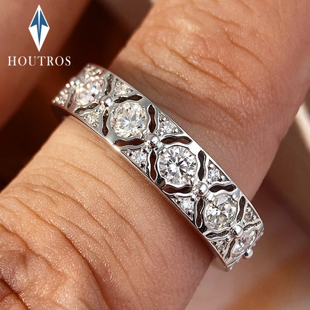 

Real Full Moissanite Row Rings for Women 925 Sterling Silver Diamond grid Engagement Ring Party Wedding Bands Fine Jewelry Gift
