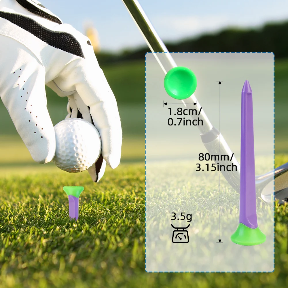 재활용 플라스틱 골프 티, 3.15 인치, 거의 깨지지 않는 고무 탑, 10 개/팩