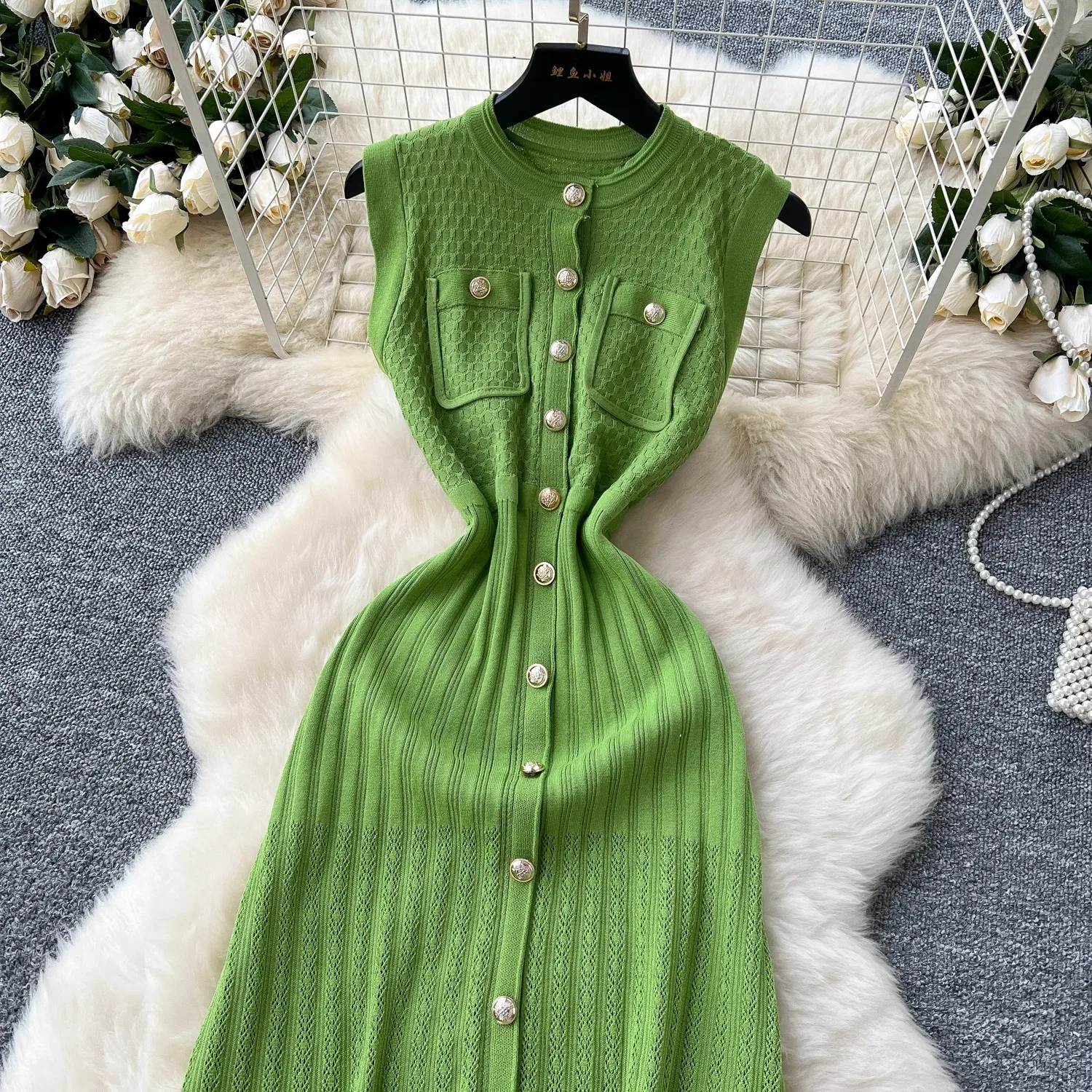 YuooMuoo Vestito Delle Donne 2025 Nuovo di Modo di Marca O-Collo monopetto lavorato a maglia Abito Lungo Elegante Della Signora Del Partito Abiti Abiti Estivi