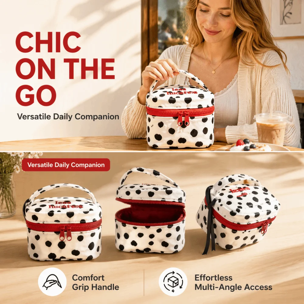 Fashion Oxford Polka Dot Cosmetic Bag Printed Embroidered Women's Makeup Case Portable Cute Makeup Organizer Home Storage