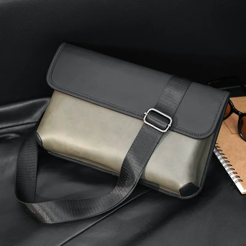 Vintage PU Leather Men's Crossbody Bag High-quality Falp Crossody Bag For Men Brand Design Patchwork Shoulder Messenger Bag Male